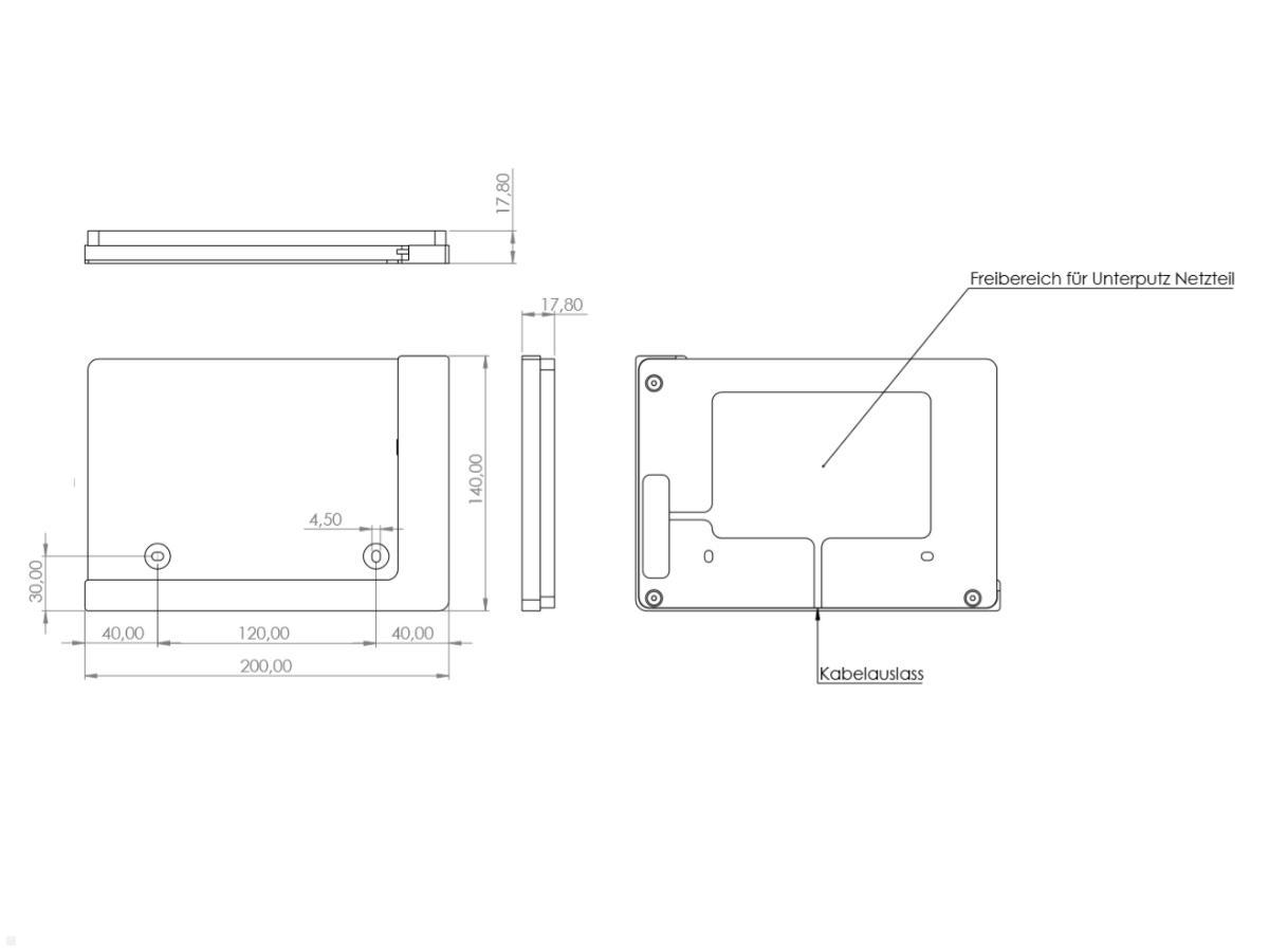 TabLines TWP002W Tablet Wandhalter für Samsung Tab A 10.1 (2019), weiß, Zeichnung Maße Installation TabLines TWP002W Tablet Wandhalter für Samsung Tab A 10.1 (2019), weiß, Zeichnung Maße Installation