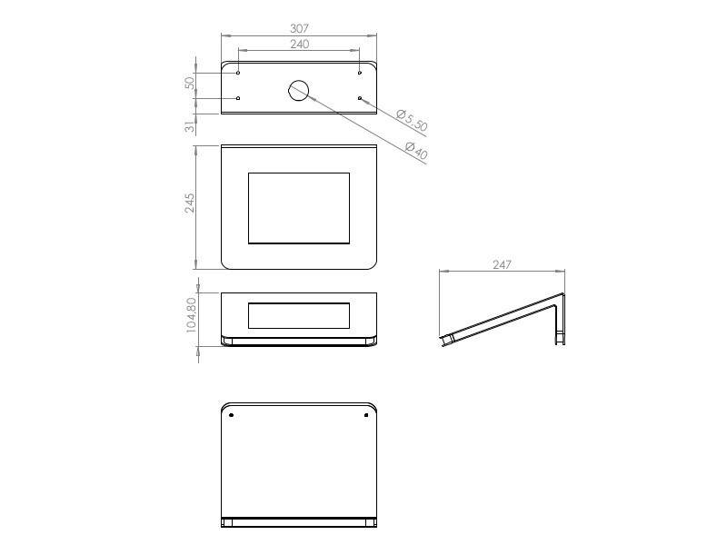 TabLines TWH035 anschraubbare Design Tablet Wandhalterung für Apple iPad 5 (2017) Zeichnung TabLines TWH035 anschraubbare Design Tablet Wandhalterung für Apple iPad 5 (2017) Zeichnung