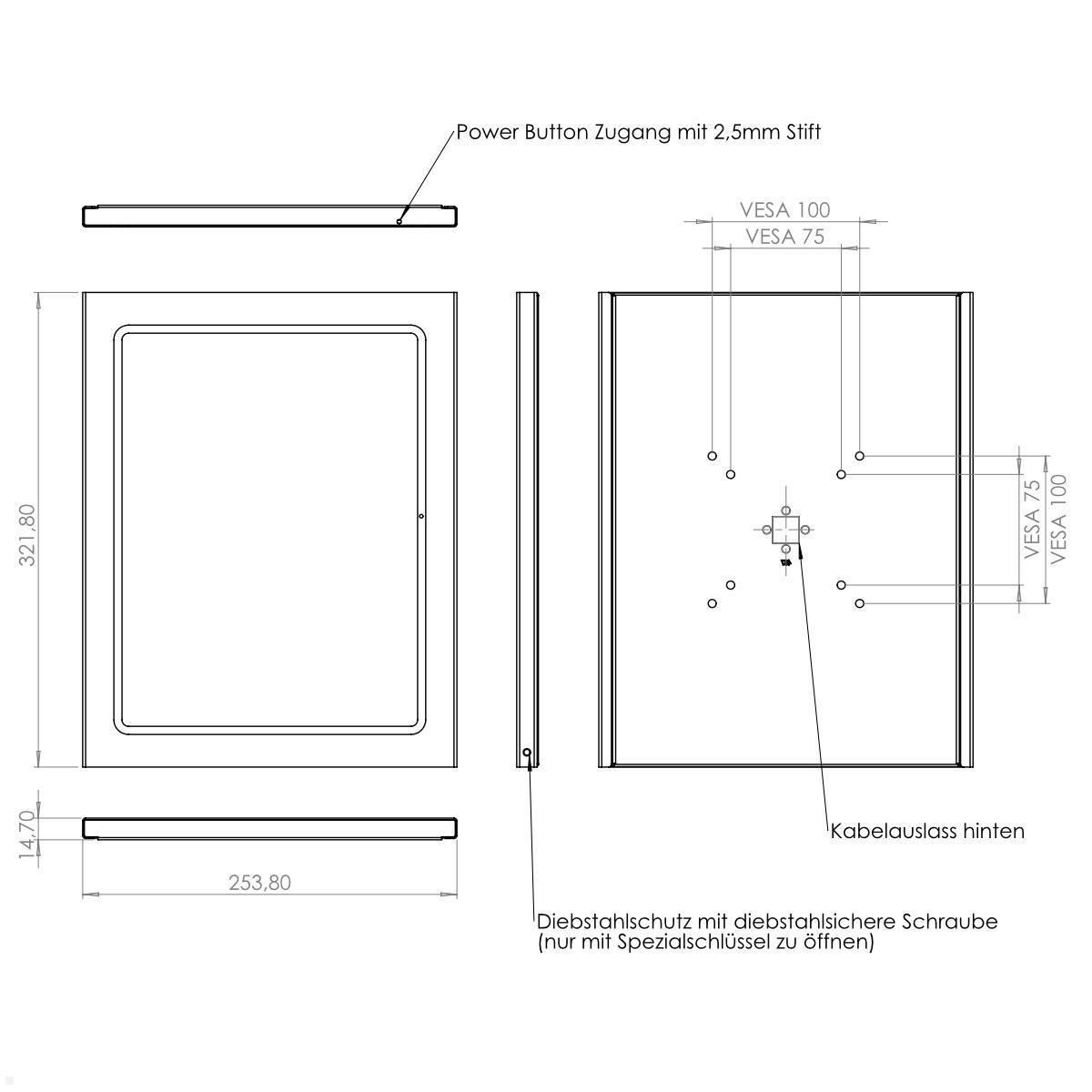 TabLines TSG101B Tablet Schutzgehäuse für Apple iPad Air 13.0 (M2), schwarz technische Zeichnung