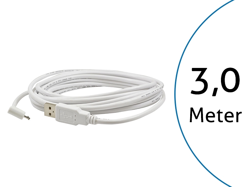 TecLines TUC003W USB Kabel 3m von Micro-B-Stecker 90° gewinkelt auf Typ A Stecker, weiß TecLines TUC003W USB Kabel 3m von Micro-B-Stecker 90° gewinkelt auf Typ A Stecker, weiß