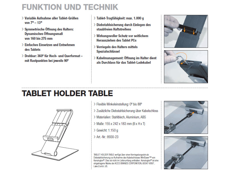 Durable Tablet Holder Table Funktionen Durable Tablet Holder Table Funktionen