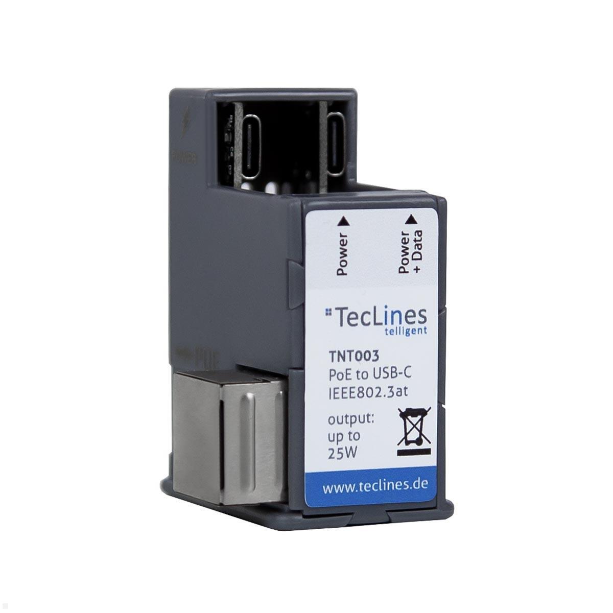 TecLines TNT003 Unterputz PoE Netzteil Ethernet Splitter bis 25 W mit USB-C