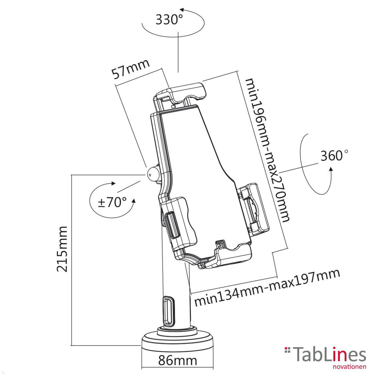 TabLines TTH004B Tablet Tischhalter / Kassenständer bis 10.5 Zoll, DS, schwarz technische Zeichnung TabLines TTH004B Tablet Tischhalter / Kassenständer bis 10.5 Zoll, DS, schwarz technische Zeichnung