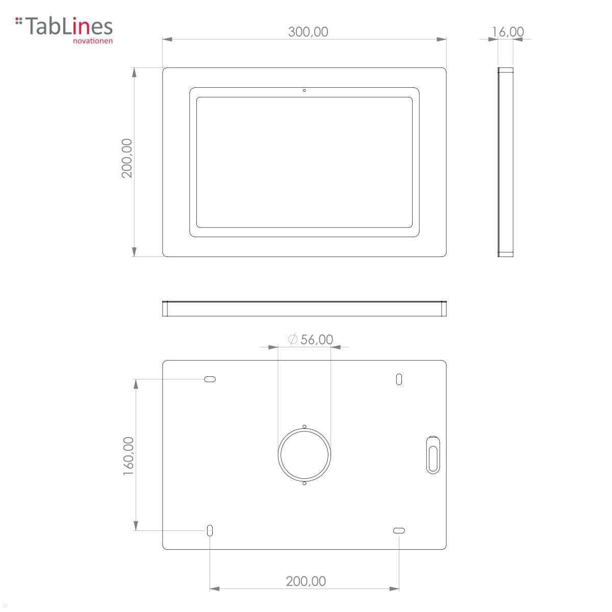 TabLines TWH036B Tablet Wandhalterung für Samsung Tab A8 10.5 (2022), schwarz technische Zeichnung TabLines TWH036B Tablet Wandhalterung für Samsung Tab A8 10.5 (2022), schwarz technische Zeichnung
