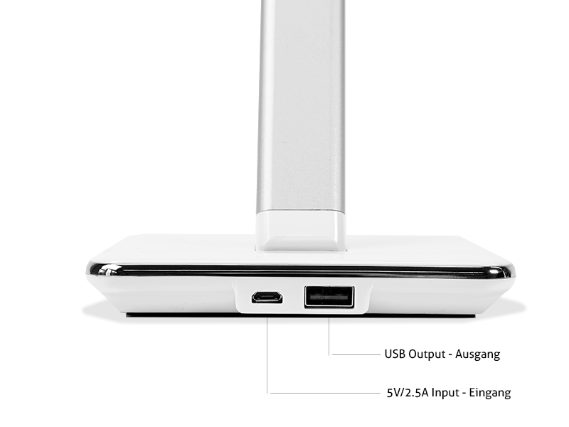 TecLines DL001W LED Tischlampe dimmbar mit induktiver Ladestation, weiß Anschlüsse TecLines DL001W LED Tischlampe dimmbar mit induktiver Ladestation, weiß Anschlüsse