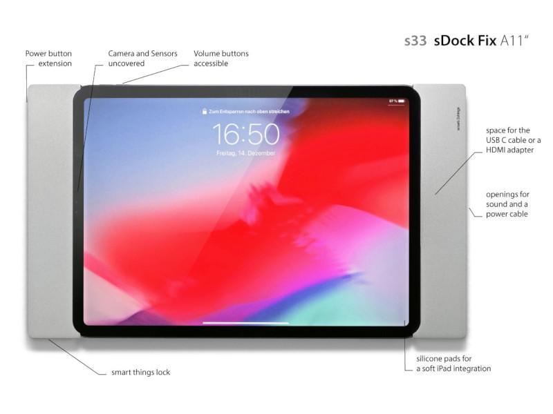 smart things sDock Fix A 12.9 (3./4. Gen.) iPad Wandhalterung, schwarz, Funktionen smart things sDock Fix A 12.9 (3./4. Gen.) iPad Wandhalterung, schwarz, Funktionen