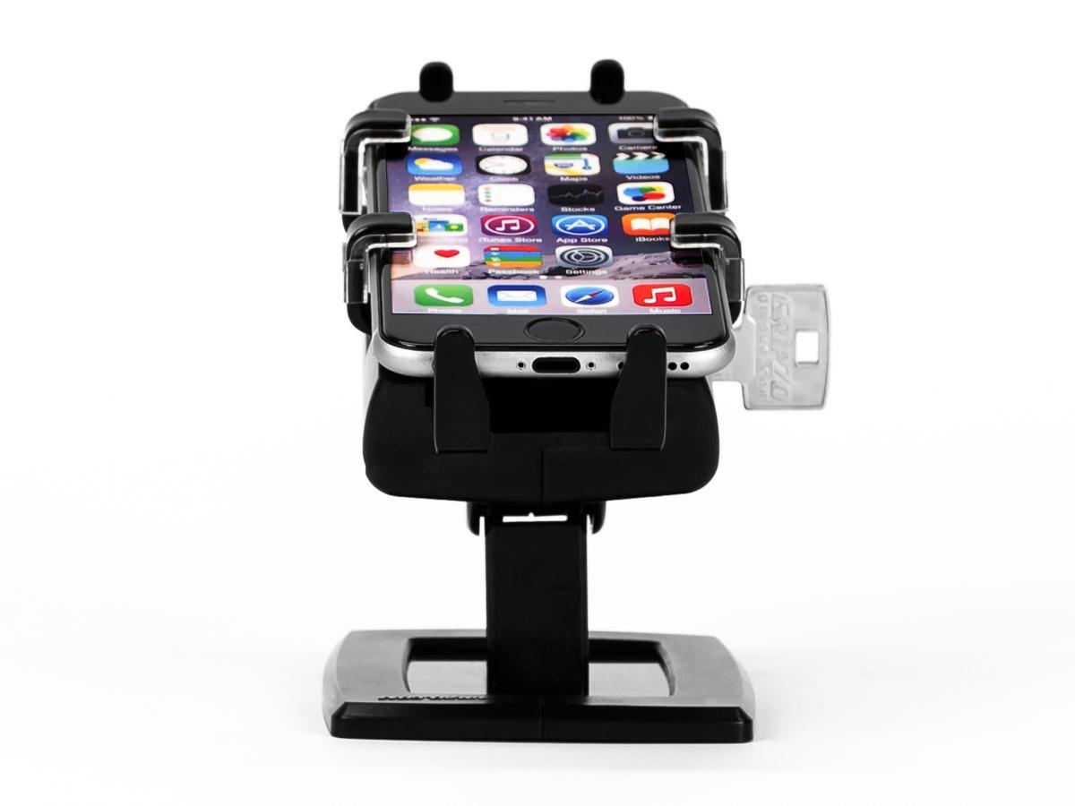 Gripzo Smartphone Tischhalterung XL für iPhone 6,7,8, X, schwarz Anwendungsbeispiel
