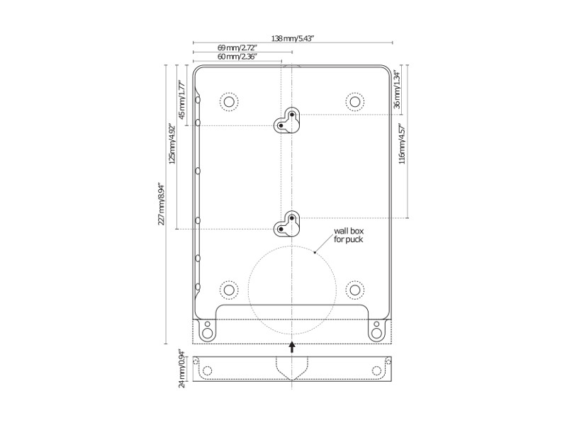 Basalte Eve diebstahlsicherer Wandhalter für iPad Mini 1/2/3, rund schwarz Maße