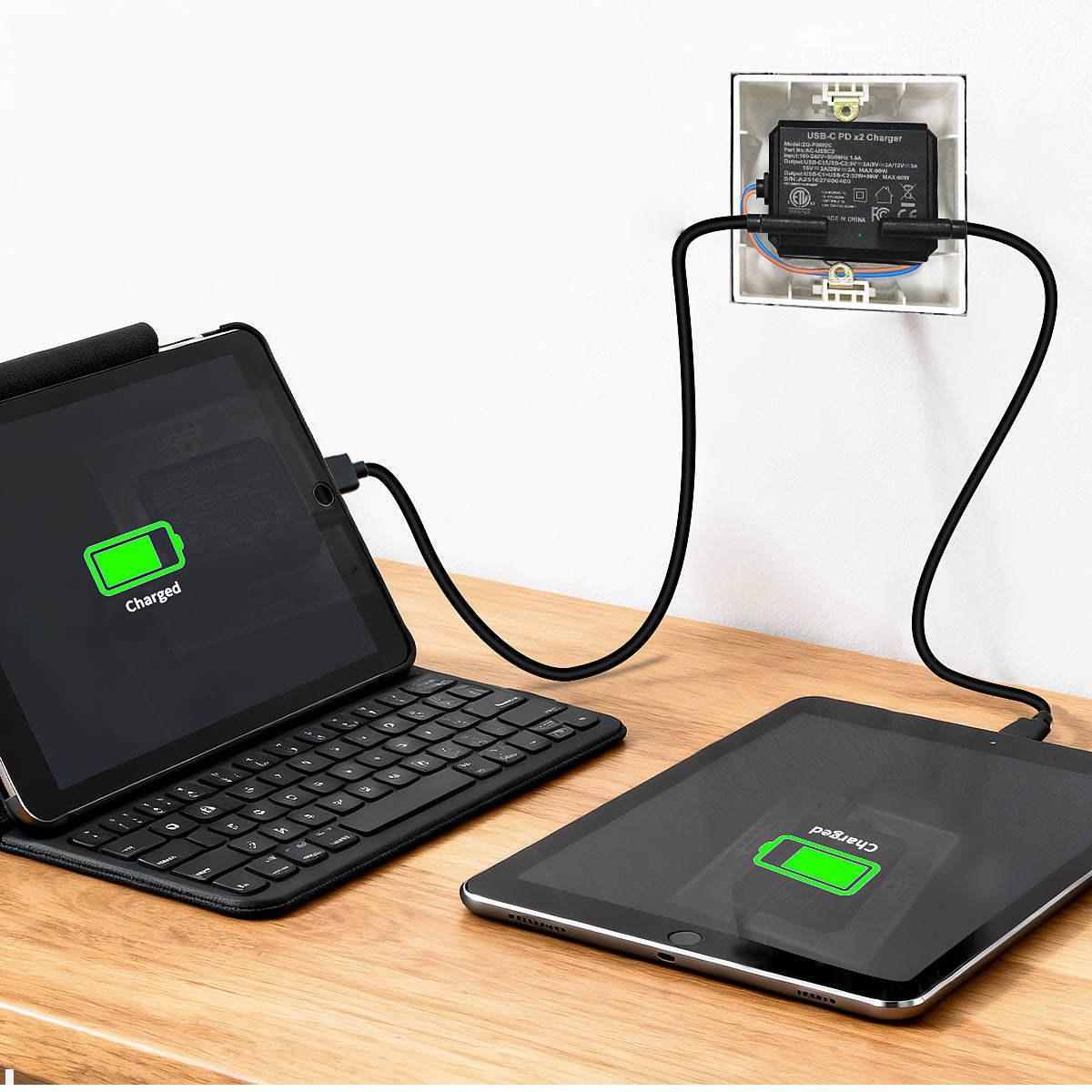 TecLines TNT006 Wandeinbau dual USB-C Tablet Unterputz Netzteil 60W Leistung 60, Smartphone & Tablet laden