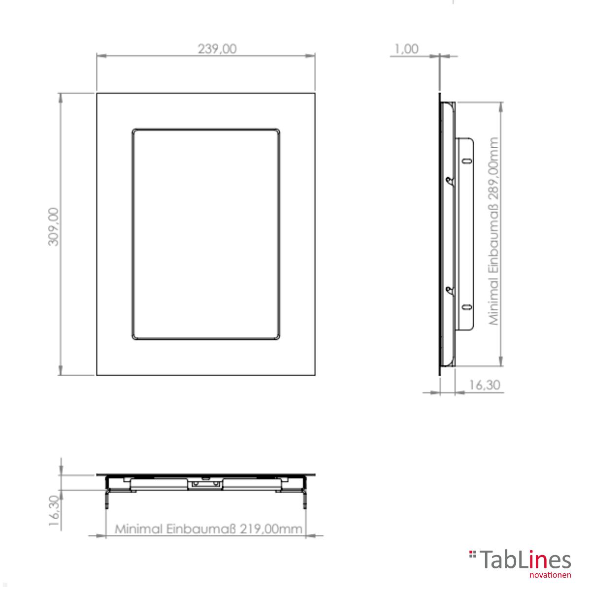 TabLines TWE108W Tablet Wandeinbau für Apple iPad 10.9 (10. Gen.), weiß technische Zeichnung TabLines TWE108W Tablet Wandeinbau für Apple iPad 10.9 (10. Gen.), weiß technische Zeichnung