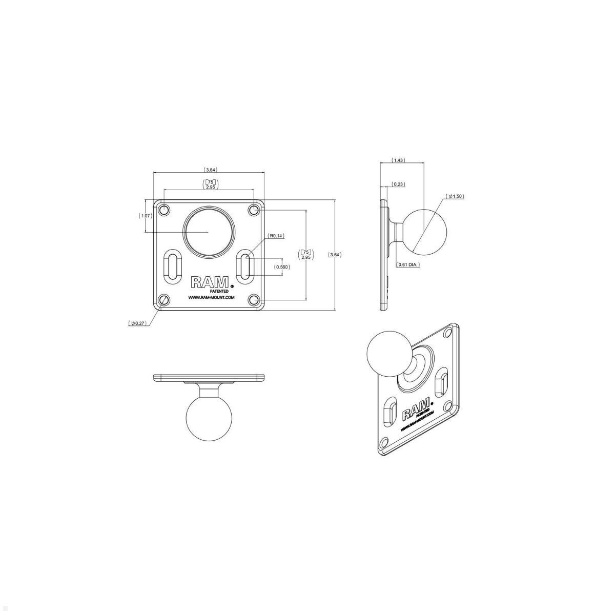 RAM Mounts Tablet-Halterung 10 Zoll Tablets - C-Kugel (1,5 Zoll