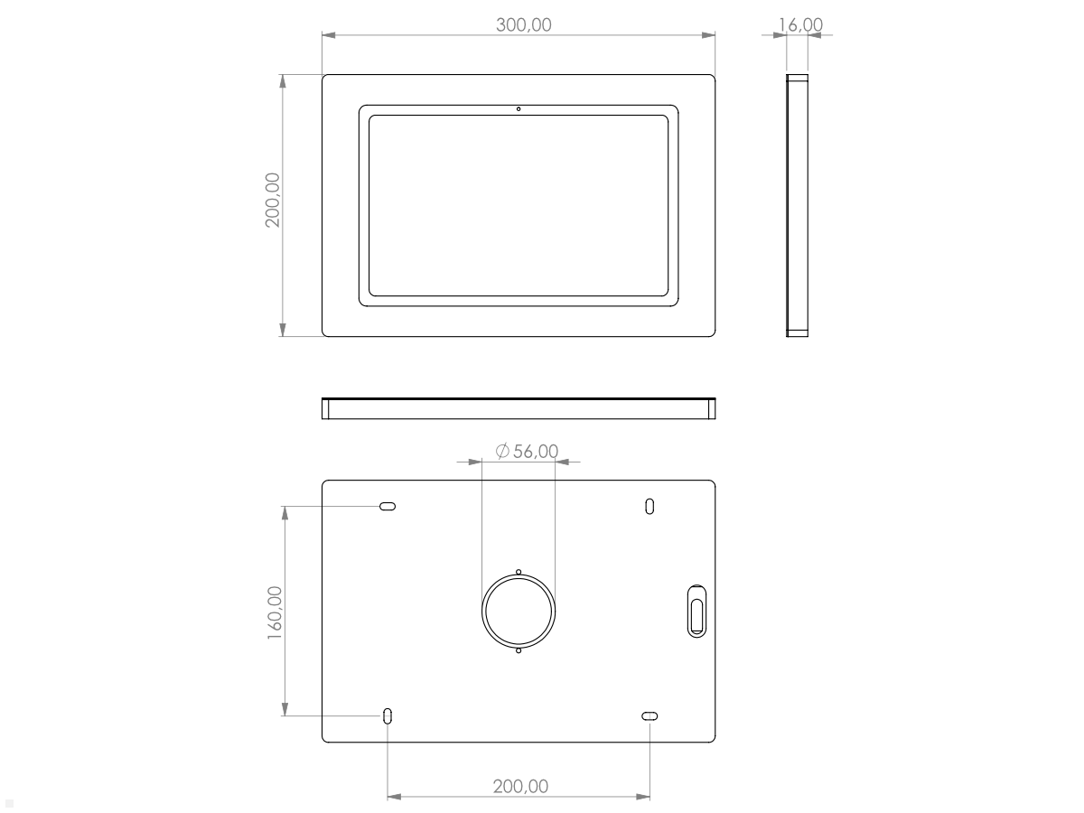 Tablet Wandhalterung Samsung Tab A7 10.4, TabLines TWH030B, Technische Zeichnung Tablet Wandhalterung Samsung Tab A7 10.4, TabLines TWH030B, Technische Zeichnung
