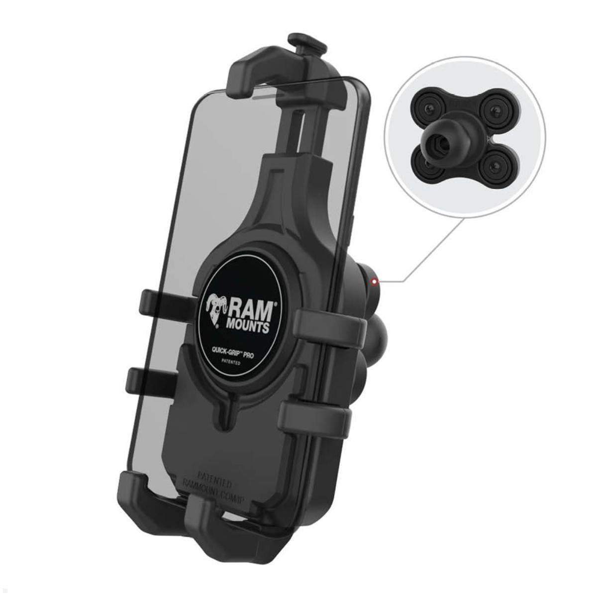 RAM Mounts Quick-Grip™ Pro Universal Smartphone-Halteschale 6,1-7,2'', Vibrationsdämpfung, B-Kugel (RAM-HOL-PD5BVU)