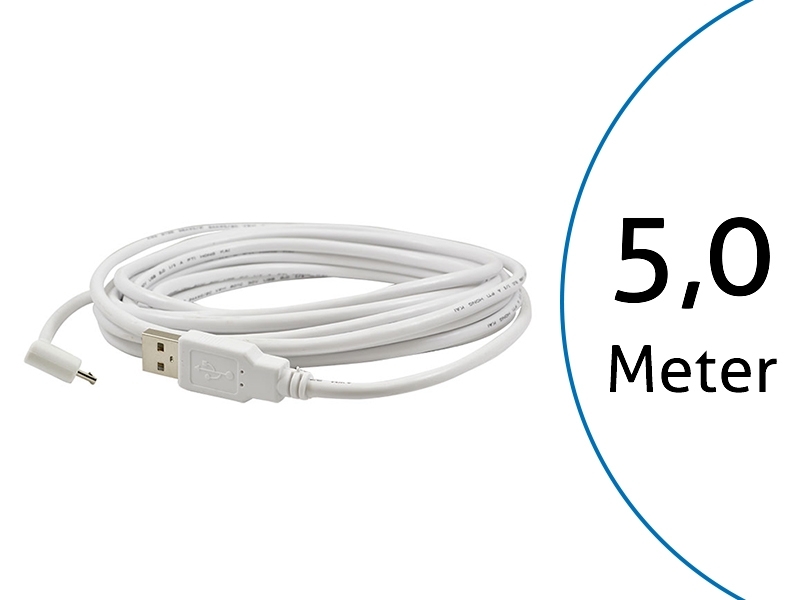 TecLines TUC005W USB Kabel 5m von Micro-B-Stecker 90° gewinkelt auf Typ A Stecker, weiß TecLines TUC005W USB Kabel 5m von Micro-B-Stecker 90° gewinkelt auf Typ A Stecker, weiß