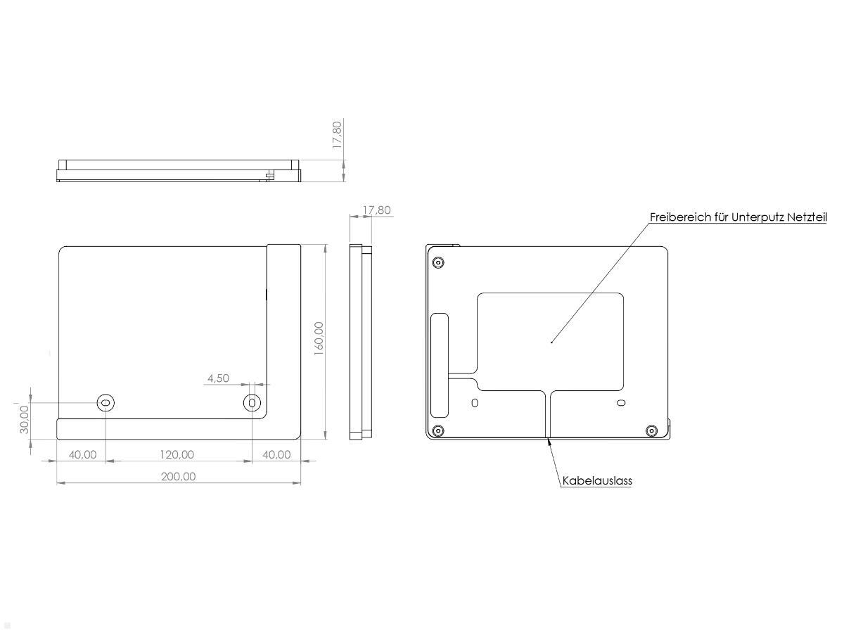 TabLines TWP007W Wandhalterung für Samsung Tab S7 11.0, weiß, Zeichnung Maße Installation TabLines TWP007W Wandhalterung für Samsung Tab S7 11.0, weiß, Zeichnung Maße Installation