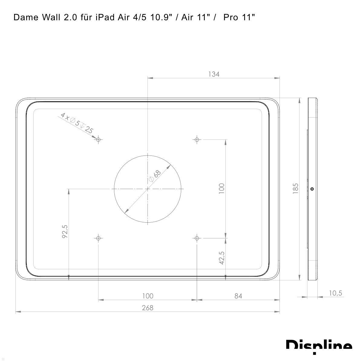 Displine Dame Wall 2.0 Wandhalter Apple iPad Air 4/5 (10.9) und Pro 11, weiß technische Zeichnung Displine Dame Wall 2.0 Wandhalter Apple iPad Air 4/5 (10.9) und Pro 11, weiß technische Zeichnung