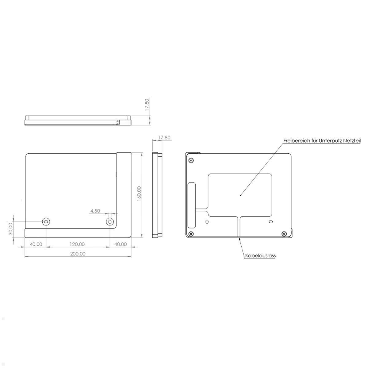 TabLines TWP005W Wandhalterung für iPad Air 4 und 5 10.9, weiß, Zeichnung Maße ohne Tablet TabLines TWP005W Wandhalterung für iPad Air 4 und 5 10.9, weiß, Zeichnung Maße ohne Tablet
