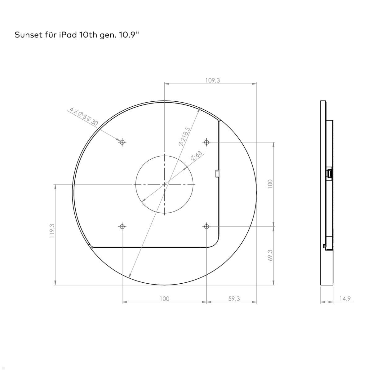 Displine Sunset Wall Apple iPad 10.9 (10.Gen) Wandhalter USB-C, technische Details Displine Sunset Wall Apple iPad 10.9 (10.Gen) Wandhalter USB-C, technische Details