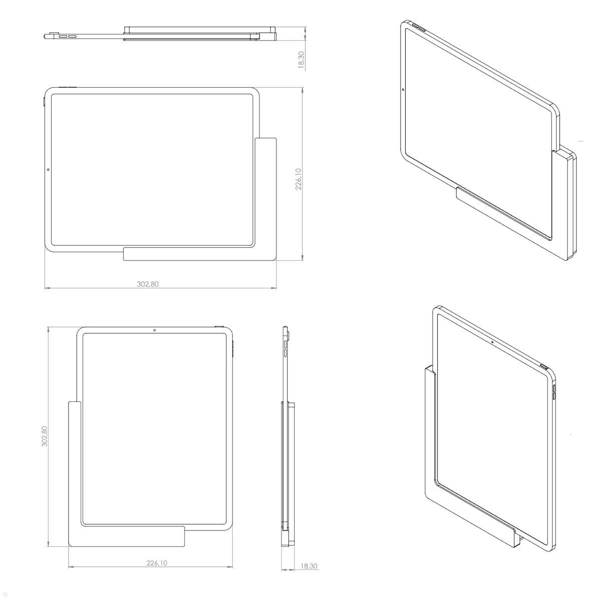 TabLines TWP011B Wandhalterung für iPad Pro 12.9 (5.Gen.) 2021, schwarz, Zeichnung Maße TabLines TWP011B Wandhalterung für iPad Pro 12.9 (5.Gen.) 2021, schwarz, Zeichnung Maße