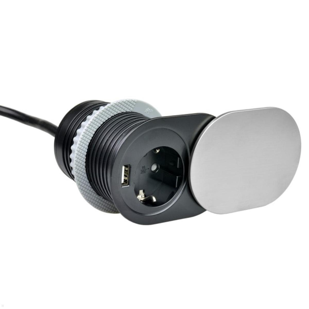 TecLines TES013S Einbau Steckdose mit USB-Charger A mit Deckel silber TecLines TES013S Einbau Steckdose mit USB-Charger A mit Deckel silber