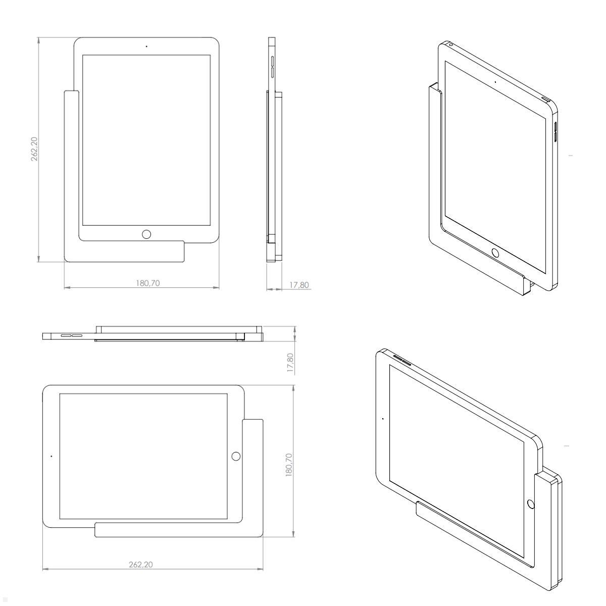 TabLines TWP014B Wandhalterung für Apple iPad Pro 9.7, schwarz, Zeichnung Maße ohne Tablet TabLines TWP014B Wandhalterung für Apple iPad Pro 9.7, schwarz, Zeichnung Maße ohne Tablet