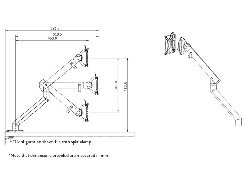CBS Flo Monitorarm mit Tischklemme Zeichnung CBS Flo Monitorarm mit Tischklemme Zeichnung