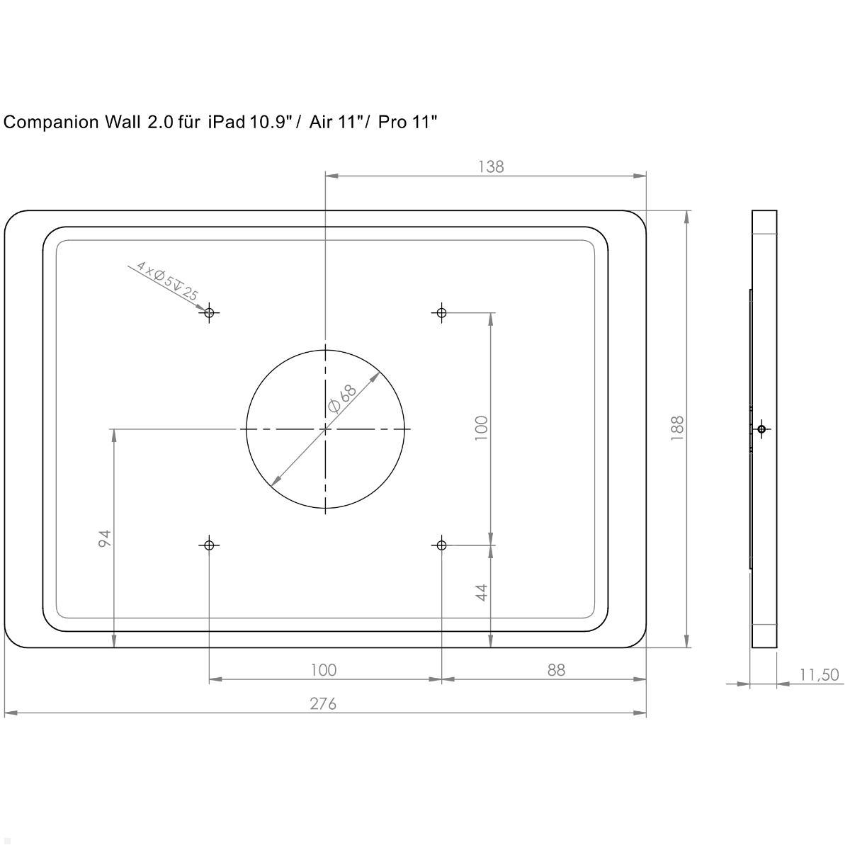 Displine Companion Wall 2.0 Wandhalter für Apple iPad 10.9 / 11, schwarz, technische Zeichnung Displine Companion Wall 2.0 Wandhalter für Apple iPad 10.9 / 11, schwarz, technische Zeichnung